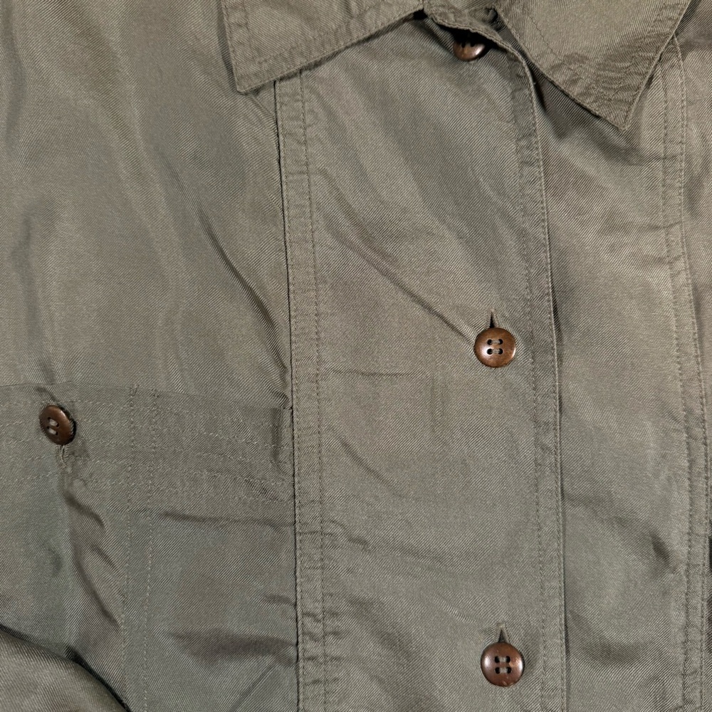 Diversions‎ 100 Silk Button Down Sage Safari M Top Oversized Long Sleeve Utility - Picture 6 of 12